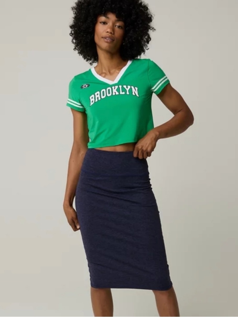 aerie Dark Navy Pencil Midi Skirt